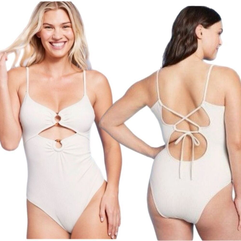 Share & Shore Double O-Ring with Lace-Up Back One Piece Swimsuit
